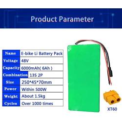 Wnicek E-Bike Lithium Battery 48V 6Ah Rechargeable Battery Pack 6000mAh Lithium-ion Battery Fits for 200W-500W Electric Bike Motor with BMS + Charger