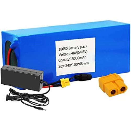 Jieoto Electric Bicycle Battery 48V 15AH E-Bike Battery Lithium Ion Battery with Charger, BMS Protection Board, Electric Scooter Battery for 1000W 750W 500W Bicycle Motor