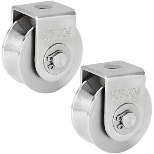 ZIQI 2 Inch Pulley Block V Type 304 Stainless Steel Pulley Roller, Duplex Bearing Super Silent Heavy Duty V Grooved Wheel Loading 660lb/300 Kg for Material Handling and Moving - 2 Pack