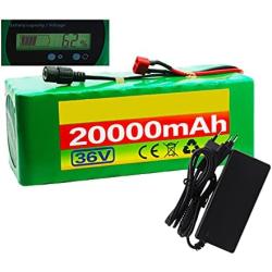 Jieoto E-Bike Lithium Battery 36V 20AH Battery Pack Customizable Lithium Battery Pack for 750W 500W 350W 250W 200W Motors with Voltage Display+ BMS+ Charger