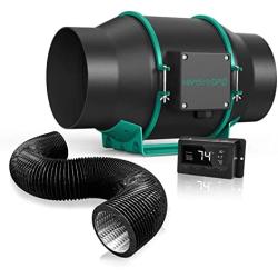 MARS HYDRO 6 Inch Inline Duct Fan 350CFM - Inline Fan with Temperature Humidity Controller, 6 inch 8 Feet Aluminum Ducting, Flexible Ducting for Heating Cooling Ventilation and Exhaust Ventilation