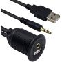 Duttek USB &3.5mm Flush Mount Cable, USB2.0 & 3.5mm Car Mount Flush Cable 3.5mm&USB2.0 AUX Extension Dash Panel Waterproof Mount Cable for Car Boat and Motorcycle 1M/3.3Feet
