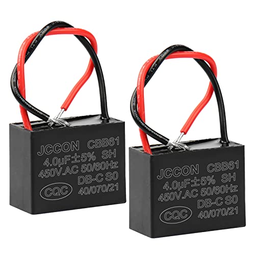 BEEYUIHF CBB61 Fan Capacitor 4.0UF 450V AC 50/60Hz 2 Wire for Fan/Ceiling Fan Motor Start Run Capacitance(Pack of 2Pcs) BEEYUIHF CBB61 Fan Capacitor 4.0UF 450V AC 50/60Hz 2 Wire for Fan/Ceiling Fan Motor Start Run Capacitance(Pack of 2Pcs)