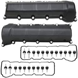 MITZONE Left and Right Side Valve Covers with Gaskte and Bolts Compatible with 2001-2007 Dodge Ram 1500 Durango Dakot Jeep Commander Grand Cherokee 4.7L V8 Replace # 53021828AA 53021829AD