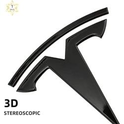 ARKOSKNIGHT Tesia T Logo 3D Badge Replacement Sticker Compatible with Tesia Model 3 X Y S Front Back Trunk T Logo Replace Emblem Stickers Accessories (Bright Black)
