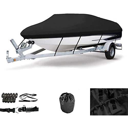 MOTOOS 16-18Ft Boat Cover Heavy Duty 600D Oxford Fabric Waterproof Trailerable Fishing Ski Runabout Protector with Carrying Bag V-Hull 95