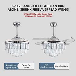 Crystal LED Ceiling Fans with Lights and Remote Controller 42 Inches Modern Fandelier Ceiling Lighting Fixture Crystal Fan Light Kit for Bedroom Dinning Room Living Room (Chrome Polished)