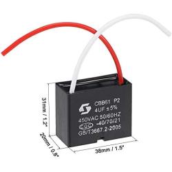 uxcell Ceiling Fan Capacitor CBB61 4uF 450V AC 2 Wires Metallized Polypropylene Film Capacitor 38x31x20mm for Electric Fan Pump Motor Generator 3Pcs