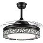 Fandian 42Inch Modern Ceiling Fans with Light Retractable Blades LED Ceiling Fan 3 Color Change 3 Speeds Chandelier Remote Control Fandelier for Living/bBedroom (Black)