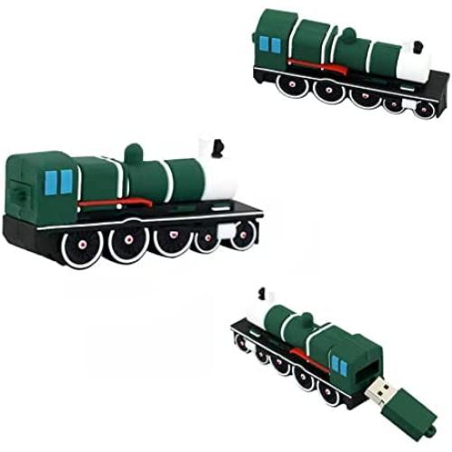 Engine USB Drive - Locomotive Flash Drive for Boys and Girls - Trendy Flash Drive - Back to School Gifts for Kids (Green Locomotive)