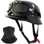 Motorcycle Helmet German Style Half Helmet Skull Cap Adult Men Women Half Shell Helmet, DOT Approved Retro Half Face Helmet for Cruiser Scooter Chopper (Large)