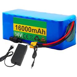 Jieoto 36V Li-Ion Battery Pack 16AH 10S 5P E-Bike Battery Battery Suitable for Motors Up to 500W with Charger and BMS Used for Airplane Models Power Tools Scooters