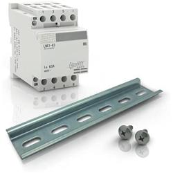Shopcorp 40 Amp 4 Pole Normally Open IEC 400V Contactor (Silent Operation) – 110/120VAC Coil, Motor Load 32A, Lighting Load 63A | Includes 35 x 152.40 mm Steel Zinc DIN Rail and 2#10 Phillips Screws