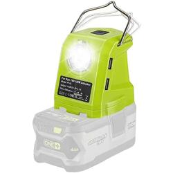 Battery Adapter Charger for Ryobi 18V One+ Li-ion Battery Hiesuan Power Source with 420LM LED Light, 2 USB Ports, Foldable Hang Hook Portable Handheld Flashlight Worklight Outdoor Camping Lantern