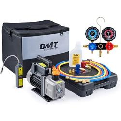 Orion Motor Tech R1234yf AC Gauges and Vacuum Pump, with Leak Detector 5FT Hoses R1234yf can tap R1234yf Quick Couplers, 4 cfm Vacuum Pump and Manifold Gauge Set, 1/3 HP Vacuum Pump R1234yf Gauge Set