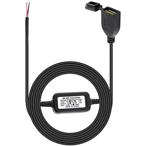 DEALPEAK DC 12V-24V to 5V Buck Converter Module USB Power Supply Port Socket Charger Cord Waterproof Universal for Motorcycle Car Phone GPS Charging