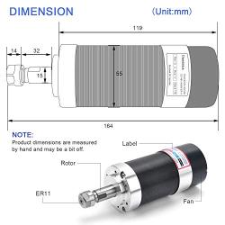 Daedalus CNC Brushless Spindle Motor Kit, 400w, ER11, 48V DC, 12000RPM