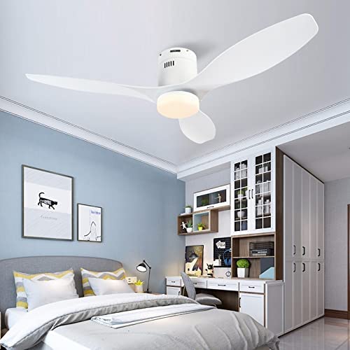 48 inch Ceiling Fan with Light and Remote, Indoor Low Profile Ceiling Fan with 6 Speeds 3 Color LED light DC Motor, ,White ,F5661A