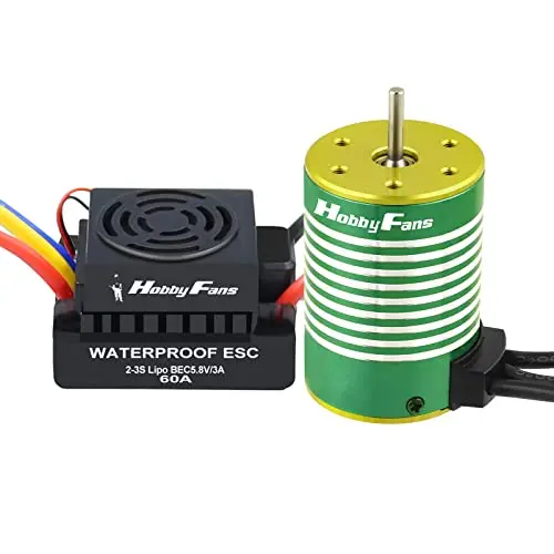 Hobby Fans Upgrade Waterproof 3650 4300KV Brushless Motor 3.175mm Shaft with 60A ESC Combo Set for 1/10 RC Car Truck