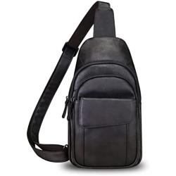 Genuine Leather Sling Bag Crossbody Motorcycle Bag Handmade Chest Bag Hiking Daypack Retro Shoulder Backpack (Darkgrey)