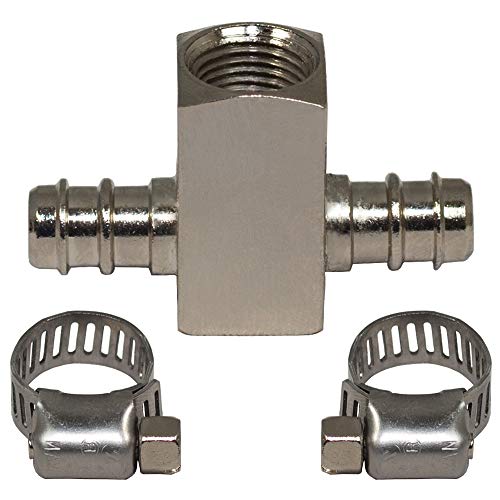 GlowShift 3/16” MAP Line Boost T-Fitting Adapter Compatible with Ford F-Series 1992-1997 & F-250 F-350 Super Duty 7.3L 6.0L Power Stroke 1999-2007 - 1/8-27 NPT Sensor Port - Includes Hose Clamps