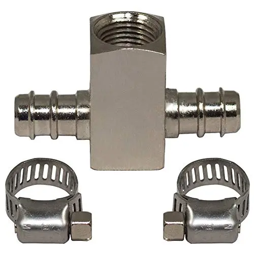 GlowShift 3/16” MAP Line Boost T-Fitting Adapter Compatible with Ford F-Series 1992-1997 & F-250 F-350 Super Duty 7.3L 6.0L Power Stroke 1999-2007 - 1/8-27 NPT Sensor Port - Includes Hose Clamps