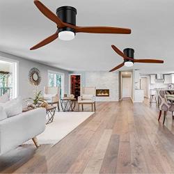 CLUGOJ Low Profile Ceiling Fan Flush Mount Ceiling Fan with Lights Remote Control 52 Outdoor Ceiling Fan 3 Reversible Walnut Wood Blades Noiseless DC Motor
