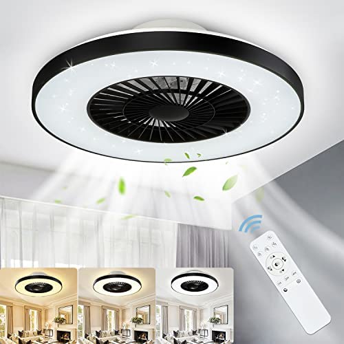 DLLT Modern Ceiling Fans with Lights, 40W LED Dimmable Ceiling Fan with Remote, 7 Invisible Blades Semi Flush Mount Ceiling Fan Light, 3-Speed Indoor Low Profile Ceiling Fan, 3000K-6500K Timing