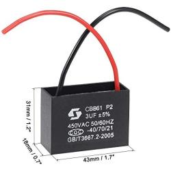 uxcell Ceiling Fan Capacitor CBB61 3uF 450V AC 2 Wires Metallized Polypropylene Film Capacitor 43x31x18mm for Electric Fan Pump Motor Generator 3Pcs