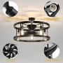 CASENKE Ceiling Fan with Lights Remote Control, Black Industrial Ceiling Fan Low Profile for Bedroom Kitchen Living Room 5 × E26 Base (No Bulbs Included)
