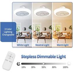 XPEHK Ceiling Fan with Lights Remote Control,18 inch Enclosed Ceiling Fan,Dimming 3 Colors 3 Speeds Memory Function,72W LED Low Profile Ceiling Fan for Home Bedroom Living