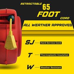 ReelWorks Extension Cord Reel Retractable 12AWG x 65 Foot 3C/SJT Heavy Duty Commercial Cable Triple Tap Connector Power 15A 125VAC 1875W