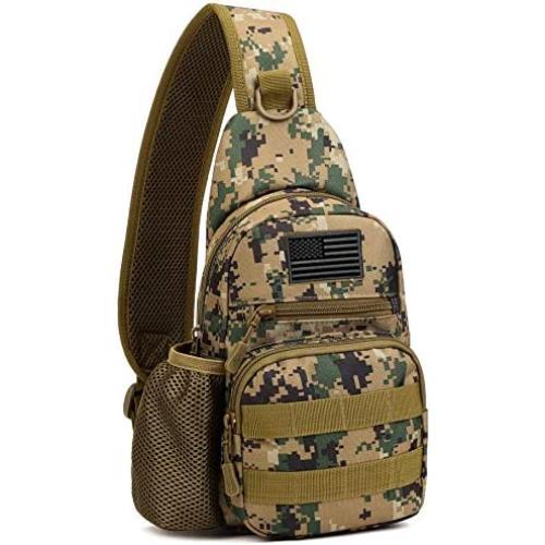 Protector Plus Tactical Sling Bag Military MOLLE Crossbody Pack Chest Shoulder Backpack with Water Bottle Holder Pouch EDC Diaper Motorcycle Bicycle Daypack (Patch Included),Jungle Camo