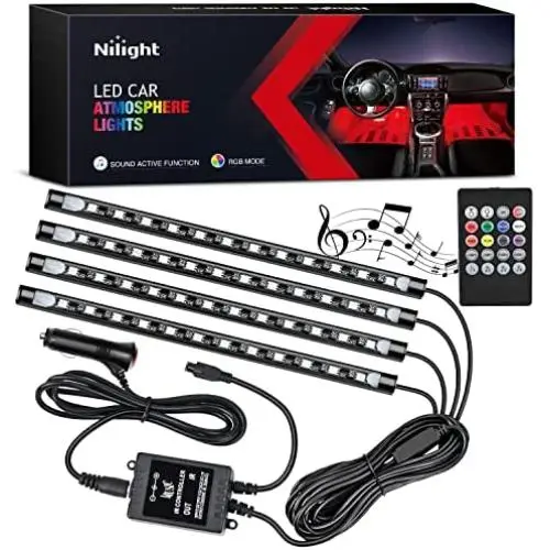 Nilight - TR-06 4PCS 48 LED Interior Lights DC 12V Multicolor Music Car Strip Light Under Dash Lighting Kit with Sound Active Function and Wireless Remote Control, 2 Years Warranty