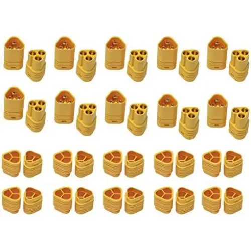 Hobbysky 10 Pairs MT60 Male Female Motor Plug Connector 3.5mm 3-Pole Bullet Connectors Plug Set for RC ESC to Motor with Housing for RC Lipo Battery (10 Pairs)