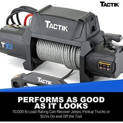 TACTIK 10,000 lb High Performance Winch with Integrated Solenoid, Steel Cable - 5.5 HP Electric Winch - 12-Foot Remote Controller - Bumper Mount Offroad Tow Recovery - Fits Jeep, Trucks, SUVs