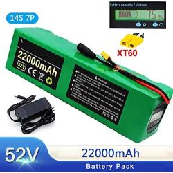 Wnicek 52V 22AH 14S 7P Lithium-ion Battery Pack for 250W 350W 500W 750W 1000W 1200W Motor with Charger and 20A BMS Fit for Electric Bicycle E-Scooter E-Golf Cart E-Tricycle
