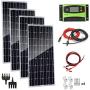AUECOOR 400 Watt 18 Volt 12 Volt Solar Panel Monocrystalline Solar Bundle Kit, Solar Charging System with 40A LCD Solar Controller for RV， Boat，Motorhome，Marine Off Grid System 12V Battery