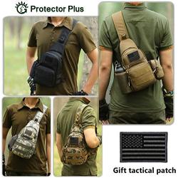 Protector Plus Tactical Sling Bag Military MOLLE Crossbody Pack Chest Shoulder Backpack with Water Bottle Holder Pouch EDC Diaper Motorcycle Bicycle Daypack (Patch Included),Jungle Camo