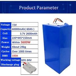 Wnicek 72V 20Ah 30Ah 40Ah 50Ah 60Ah E-Bike Lithium Battery Built-in 30A to 100A BMS Rechargeable Lithium-ion Battery Pack with 84V Charger Used for Bicycle Motors Within 5600W