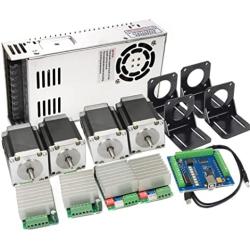 RATTMMOTOR 4 Axis USB Mach3 CNC Controller Kit 57mm Dual Shaft Nema23 Stepper Motor & Bracket+CNC Motion Control Board Mach3 USB Card+TB6600 Stepper Motor Driver+350W 24V DC Switching Power Supply