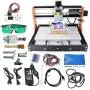 2 in 1 CNC 3018 Pro with 10W 10000mW Module GRBL Control DIY Mini CNC Router Kit 3 Axis Desktop Acrylic PVC PCB Wood Milling Engraving Machine with Offline Controller Limit Switches Emergency Stop