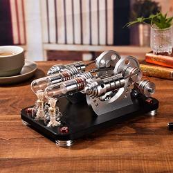 Sunnytech Hot Air Stirling Engine (2-Cylinder) Colourful LED Flywheels Education Toy Electricity Power Generator M14-22-D