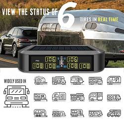 Easesuper Rv Tire Pressure Monitoring System, Solar TPMS with 6 Sensor (0～199 Psi) & Repeater, 7 Alarm Modes for Trailer, Coach, Motor Home, Truck