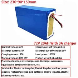 Jieoto 72V E-Bike Lithium-ion Battery Pack 20AH 30AH 40AH Cell Pack Suitable for Electric Motorcycle Outdoor Power Supplies Replace LiFePO4 Battery Tricycles Moped(with Charger)