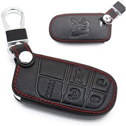 for Charger Challenger Scat psck 5 Button Leather Keyless Entry Remote Control 5 Buttons Smart Key Fob Cover Pouch Bag Jacket Case Protector Shell (Black Key Cover)