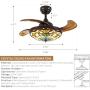 NOXARTE Tiffany Ceiling Fan Retractable Invisible Blades LED Dimmable Vintage Chandelier Lighting Fixture Remote Control 36 Inch for Dining Room Bedroom
