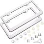 Orion Motor Tech License Plate Frames, 2pc Frame Car Accessories Set, Stainless Steel Car License Plate Frames, Universal License Plate Holders with Screws Screwdriver for Women Men, Silver