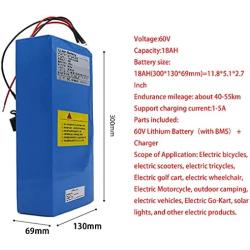 Wnicek 60V 18AH 20AH Ebike Lithium-ion Battery Pack for 1500W 1200W 1000W 750W 500W Motor for Moped Scooters Electric Motorcycles Electric Tricycles, etc. (with Charger)
