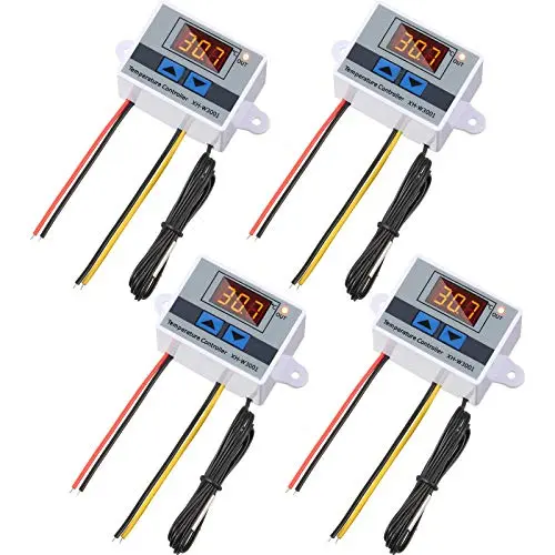 XH-W3001 Digital LED Temperature Controller Module Digital Thermostat Switch with Waterproof Probe Programmable Heating Cooling Electronic Thermostat Range from -50℃ to 110℃ (12V 10A 120W) (4 Pieces)